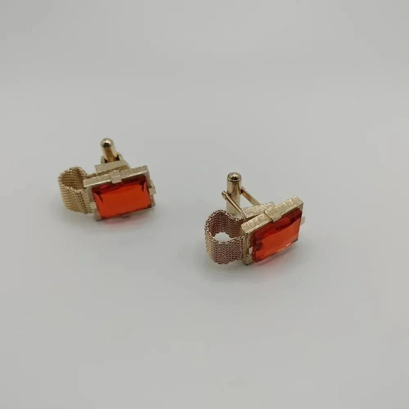 Set of Men's Gold Tone Orange Center Cufflinks Unbranded Wrap Around - Picture 2 of 5